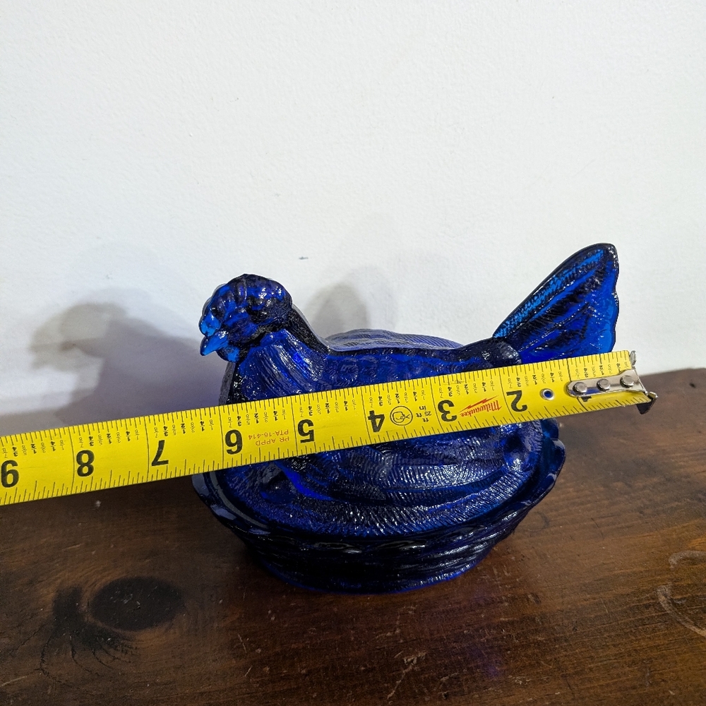 Vintage LG Wright Cobalt Blue Glass Hen on Nest - Split Tail HON MCM Farmhouse - Picture 9 of 13